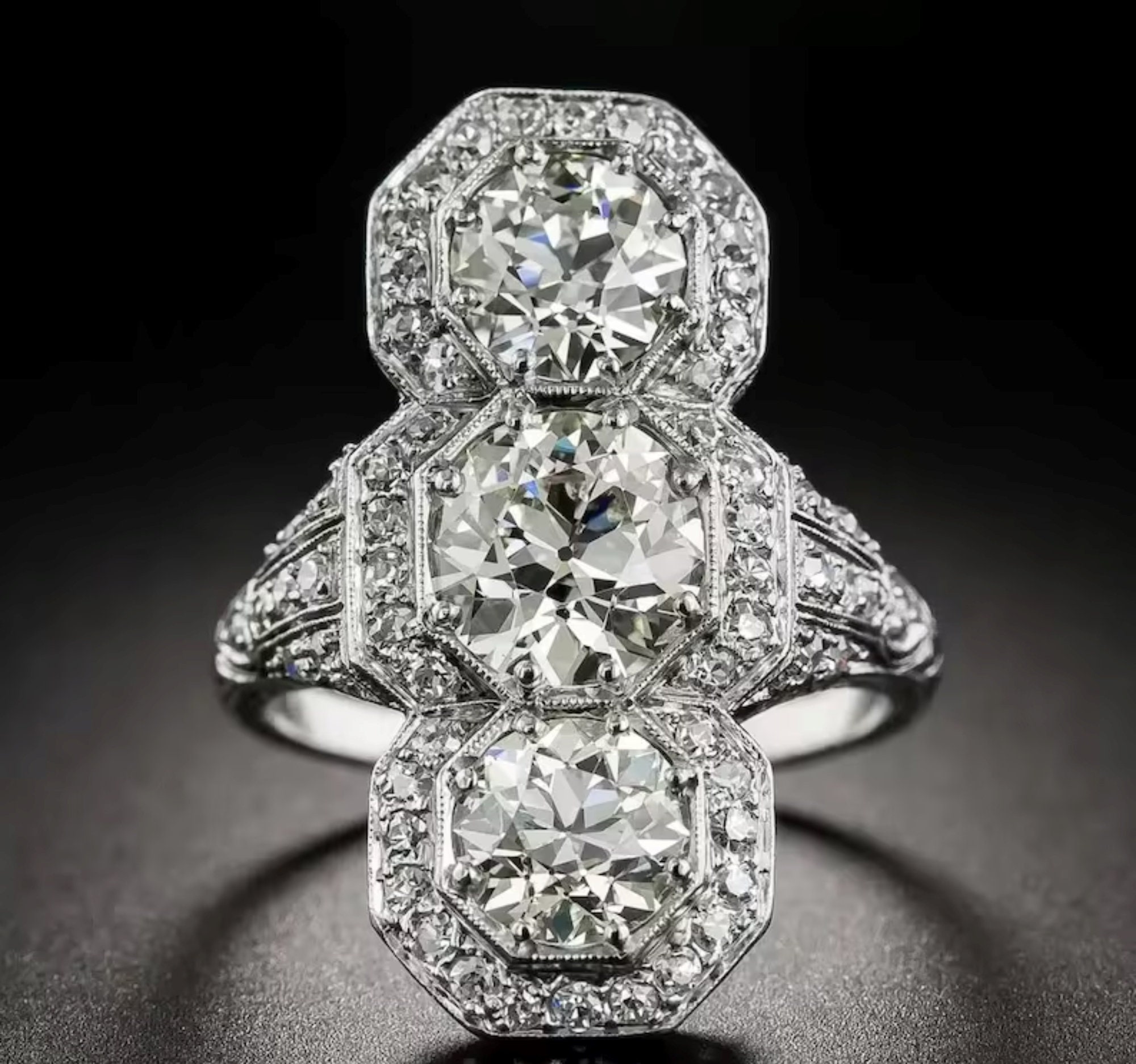 Vintage Three Stone Wedding Ring, Edwardian Women's Dinner Ring ...