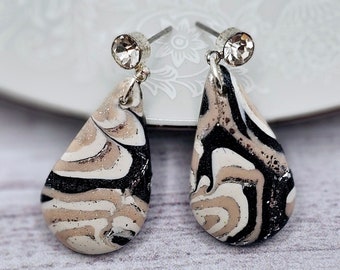 Rhinestone Teardrop Stud Dangle Earrings, - Handcrafted from polymer clay!