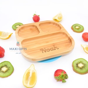 Personalised Baby Plate Sectional Organic Bamboo With Suction Cup | Personalised Gifts Weaning Feeding | Girl Boy Baby Shower Toddler Plate