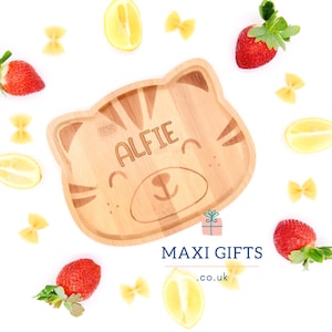 Personalised Baby Tiger Bamboo Plate | Organic Bamboo | Personalised gifts Feeding weaning | Birth Keepsake | Girl Boy Baby Shower Toddler
