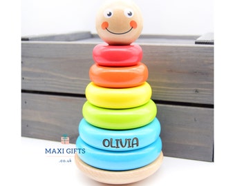 Personalised Stacker Toy Baby Wooden Engraved | Personalised gifts | Birthday Gift | Keepsake | Girl Boy Baby Shower Toddler | Wooden Toy