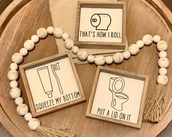 Punny Farmhouse Bathroom Signs (Set of 3) | Rustic Restroom Decor