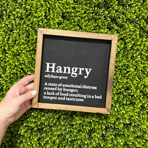 | de définition de Hangry enseigne de cuisine | | hangry Sign Décoration de cuisine de ferme | Panneaux en bois rustique | Définition de Hangry Encadré Autoportant