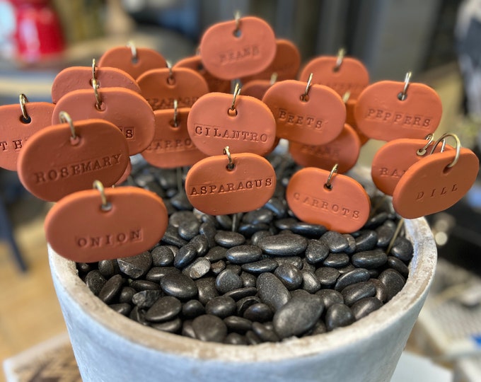 Herb Markers, Herb Stake, Herb Garden Marker, Plant Marker, Garden, Garden Gift, Plant Marker, Herb Pot, Clay Garden Marker Stake, Custom