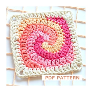 Granny square spiral crochet pattern for blankets, spiral granny square for bags, spiral crochet pattern, rainbow crochet pattern afghan