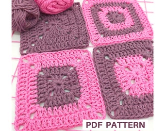 How to crochet a granny square, solid granny square pattern, step-by step photos, for blankets, bags, purses, coasters, gift for mothers