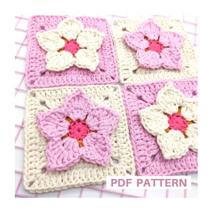 Flower granny square crochet pattern for handbags, blankets, cardigans. Cherry blossom granny square, crochet flower. Crochet gift for mom.