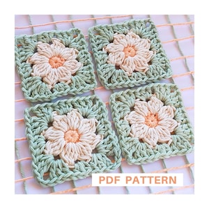 Beginner Friendly Granny Square Crochet Pattern - Daisy Flower Design - Photo Tutorial and Written Pattern - Blanket Bag Tote Motif