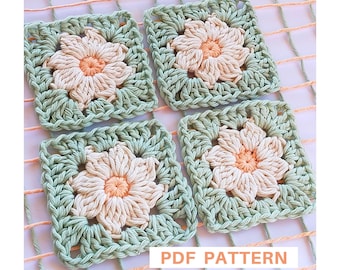 Beginner Friendly Granny Square Crochet Pattern - Daisy Flower Design - Photo Tutorial and Written Pattern - Blanket Bag Tote Motif