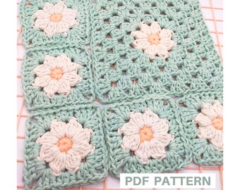 Beginner Friendly Granny Square Crochet Pattern - Daisy Flower Design - Photo Tutorial and Written Pattern - Blanket Bag Tote Motif