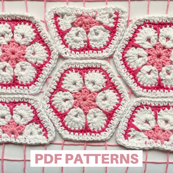 Granny square african flower crochet pattern for beginners, hexagon granny square, half hexagon granny square, granny square for blankets