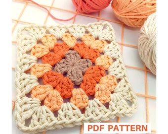 Easy granny square crochet pattern for beginners, beginner friendly pattern with lots of photos and detailed explanations in English