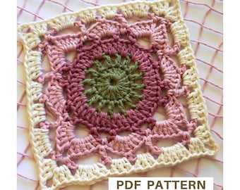 Willow granny square crochet pattern, large granny square, 7x7 in granny square, photo tutorial and written pattern, blanket motif, pdf only