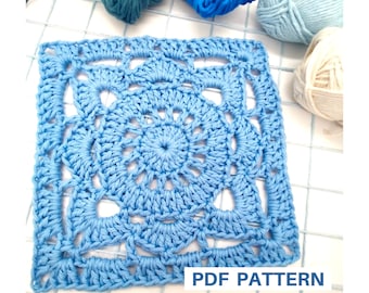 Willow Granny Square Crochet Pattern in One Color. Easy Photo Tutorial and Written Instructions. Large Square. For Tops, Bags, Blankets.