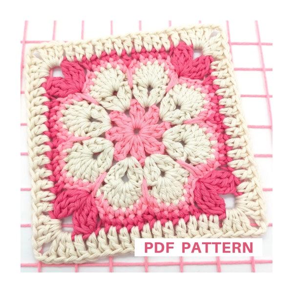 Granny square african flower crochet pattern for beginners, step-by-step tutorial with 26 pictures, motif for blankets, motif for tote bags