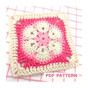 African flower granny square crochet pattern for beginners, step-by-step tutorial with 26 pictures, spring crochet gift for mom