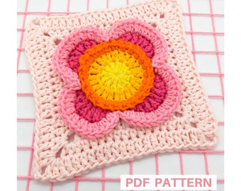 Flower Granny Square Crochet Pattern for Blankets, Pillows, Throws, Cardigans. Step-by-Step Photo Tutorial Crochet Gift for Barcelona Lovers