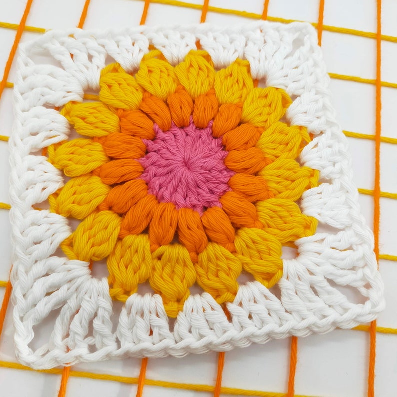 Sunburst granny square crochet pattern, sunflower granny square, photo tutorial and written pattern, blanket motif, bag motif, pdf only image 2