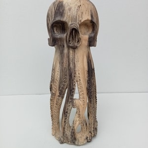 carved wooden octopus skull,tamarind wood skull,wooden skull decor