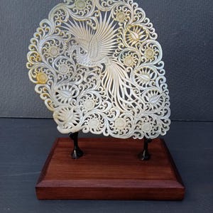 Carved mother of pearl phoenix carving,natural sea shell