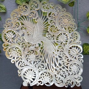 hand carved mother of pearl phoenix theme,real and natural mother of pearl south sea pearl