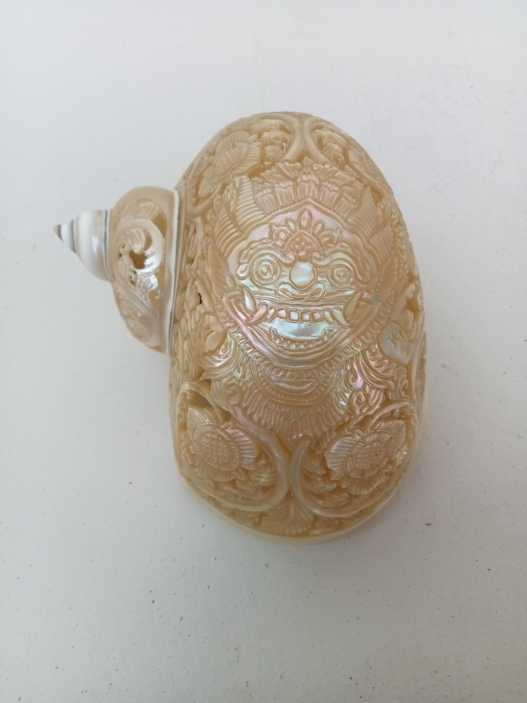 Carved Pearl Turbo Snail Shell Barong Designs, Natural Seashell Art - Etsy