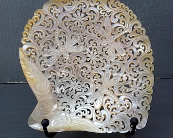 Hand Carved Mother of Pearl Dragonfly South Sea Shell Decor Natural Seashell