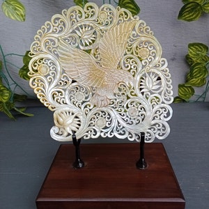 Carved pearl shell with eagle design,mother of pearl carving,real and natural sea shell