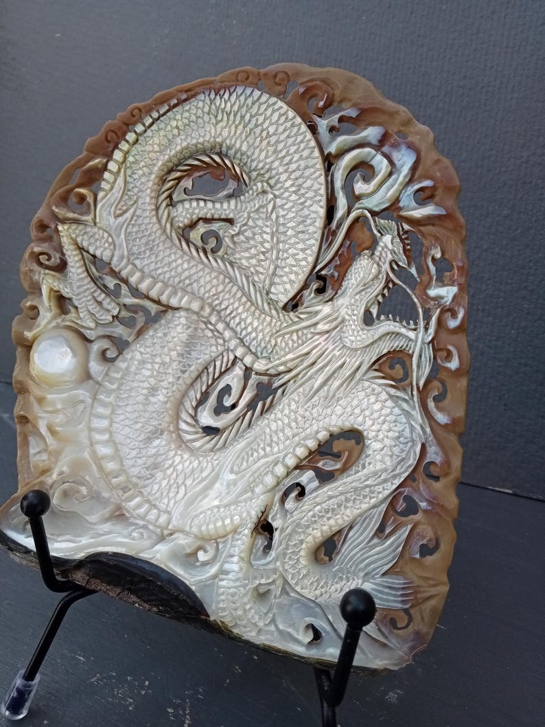 Shell Dragn Mother of Pearl,carved Sea Shell Dragon Sculpture,real and Natural ...