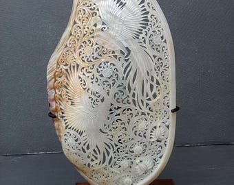 Hand Carved Pearl Clam Shell Phoenix Natural Sea Shell Art Decor