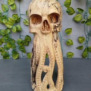 Hand carved wooden octopus skull,tamarind wood skull,wooden skull decor