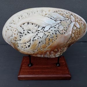 carved pearl mussels clam shell extra large size phoenix on stand,real and natural sea shell,hand carved