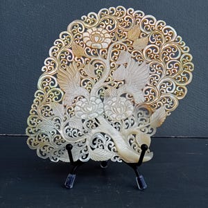 Mother of pearl carved with Hummingbird design,real and natural seashell