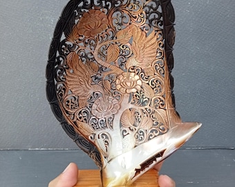 真珠と貝殻の装飾アート額 スタンド付き彫刻された真珠貝の雄鶏の貝殻アート - Etsy 日本