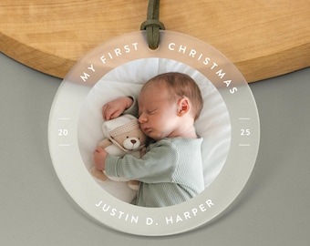 Personalisierte erste Weihnachtsverzierung für Baby, Brautpaar, Haustiere, Haus, kundenspezifisches Fotoverzierung, FCO01