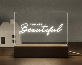 Custom Quote LED Night Light: Beech Wood Base, Acrylic Sign
