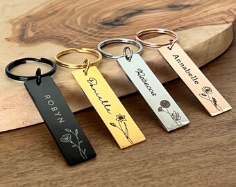 Personalized Birth Flower Keychain • Custom Keychain • Gift for Her • Gift for Mom • Bridesmaid Gift • Unique Mother's Day • BFK01