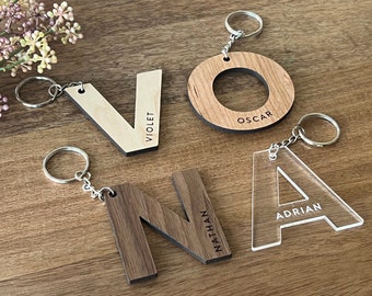 Initial Name Keychain • Custom Initial Keychain • Personalized Keychain • Bridesmaid Gift • Wood Acrylic Keychain • Gifts for Him • INK01