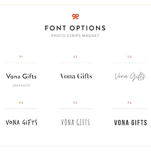May include: Six different font options for the text "Vona Gifts" are displayed. The first option is the default font, and the remaining options are variations in font style and capitalization.