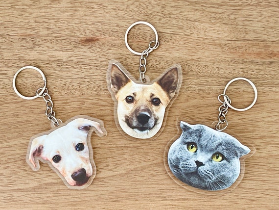 Custom Dog Keychain, Dog and Cat Face, Pet Dog Memorial Gift