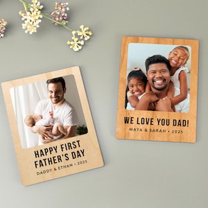 Personalized Father's Day Photo Magnet: Maple or Cherry Wood Fridge Magnet