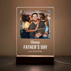 Personalized Father’s Day LED Photo Plaque – Custom Gift for Dad from Kids, Baby, or Family – First Father’s Day Keepsake, FDL01