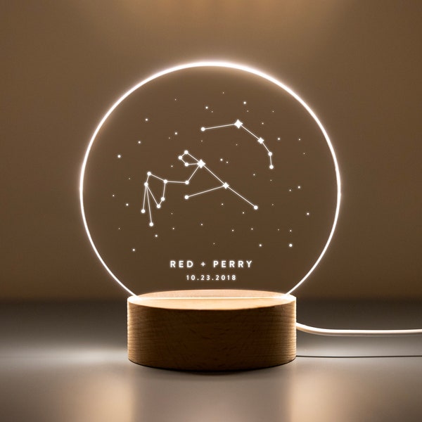 Personalized Zodiac Night Light - Custom Constellation Gift for Couple, Birthday & Anniversary Gift