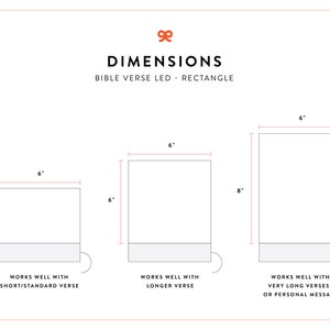 Puede incluir: Diagrama que muestra tres tama&ntilde;os diferentes de letreros LED rectangulares con dimensiones en pulgadas. Los letreros son para mostrar vers&iacute;culos b&iacute;blicos o mensajes personales. El letrero m&aacute;s peque&ntilde;o mide 4 pulgadas por 6 pulgadas, el letrero del medio mide 6 pulgadas por 6 pulgadas y el letrero m&aacute;s grande mide 6 pulgadas por 8 pulgadas.