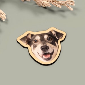 Custom face-shaped photo magnets. Featuring cutout designs of pet and baby faces. Perfect for decorating refrigerators, lockers, or any magnetic surface.