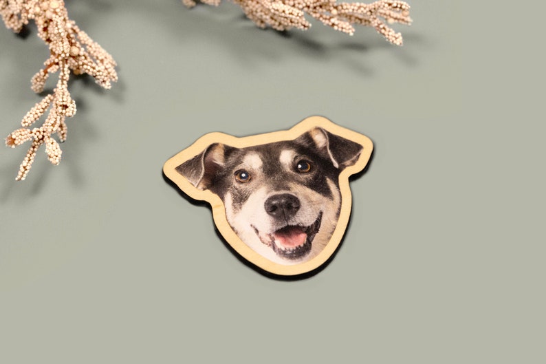 Custom face-shaped photo magnets. Featuring cutout designs of pet and baby faces. Perfect for decorating refrigerators, lockers, or any magnetic surface.