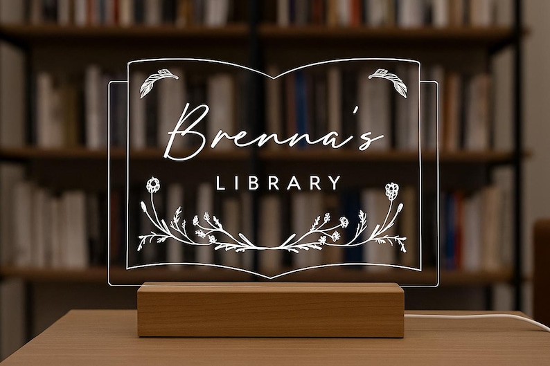 Personalized Library LED Sign: Library Decor, Custom Book Lover Gift, Bookshelf Decor, Bookish Gifts image 6