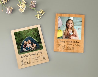 Personalized Photo Fridge Magnets: Maple or Cherry Wood Fridge Magnet, Family Gift