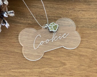 Personalized Dog Name Christmas Ornament: Clear Acrylic Bone
