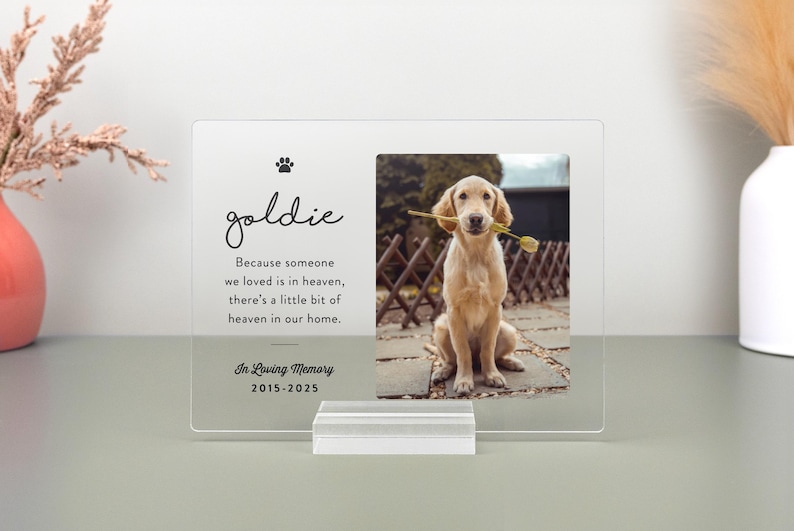Custom acrylic dog memorial plaque with photo – Personalized pet remembrance gift for loss of dog.
